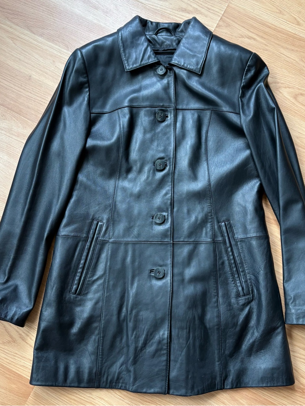 Danier Black Leather Button-Front Coat XS goth grunge